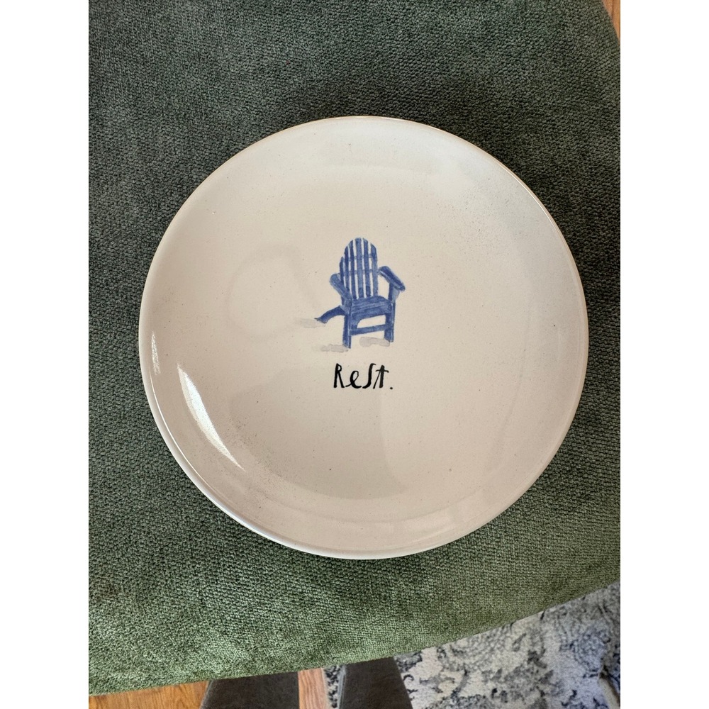 Rae Dunn round plate blue Adirondack chair patriotic ceramic